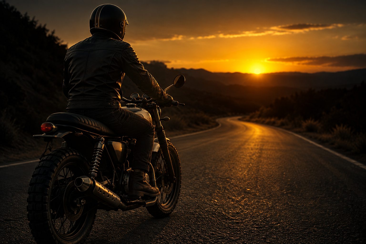 Rider at dusk — the Dude Bikes spirit